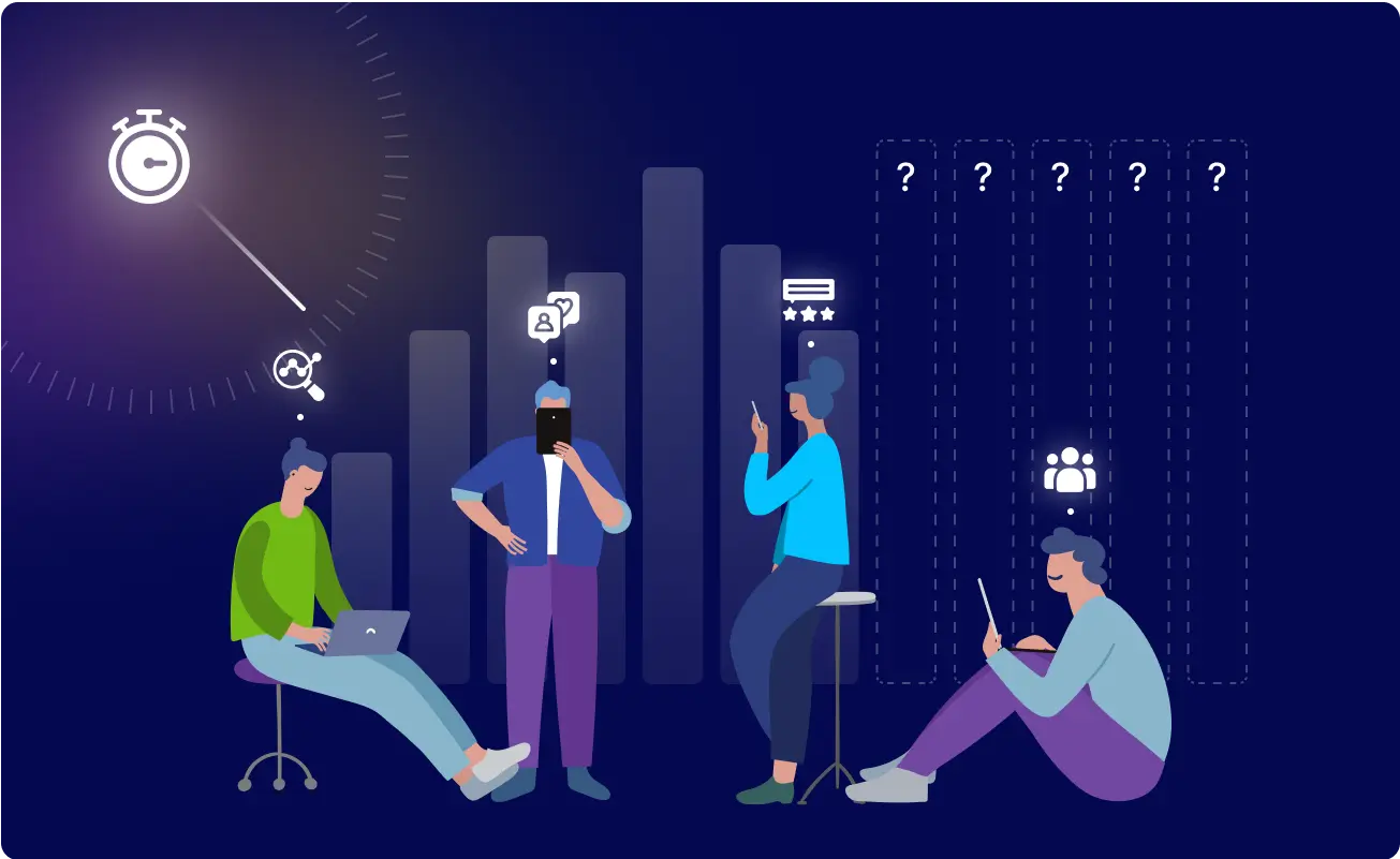 Competitive intelligence data analysis showing cross-functional teams using visual dashboards and alerts to respond to real-time market shifts