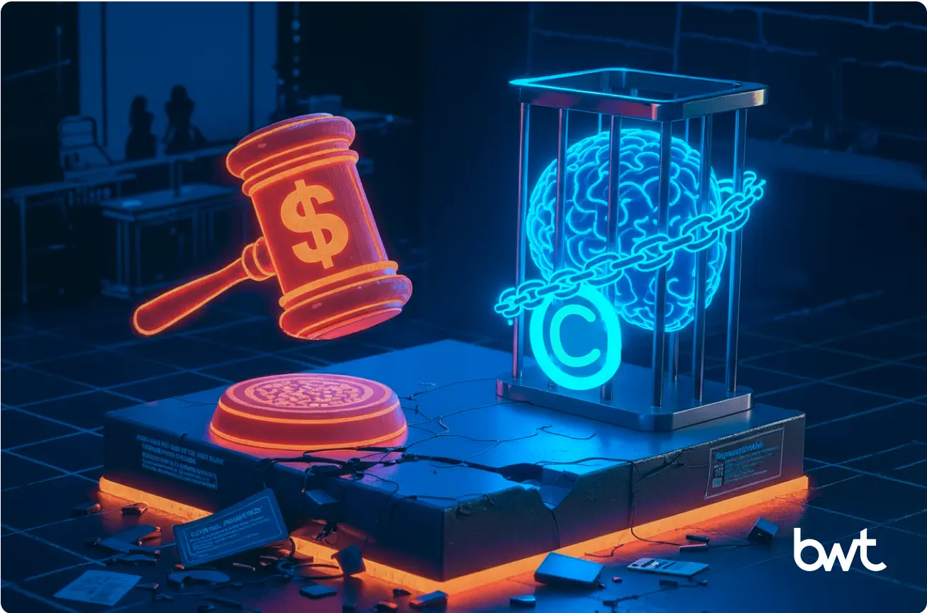 Infographic by GroupBWT on why 'is web scraping legal' is a critical question, illustrating the risks of financial penalties and AI copyright infringement from non-compliance