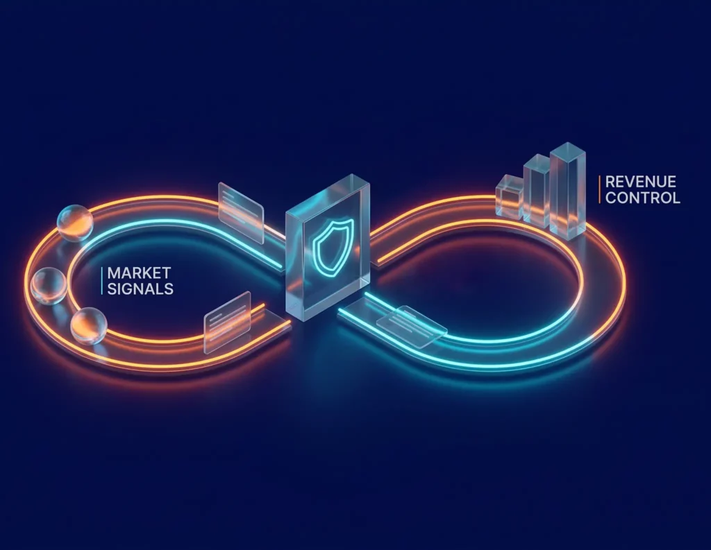 A GroupBWT's conceptual hero visual representing the transformation of raw marketplace signals into automated, margin-safe business decisions.
