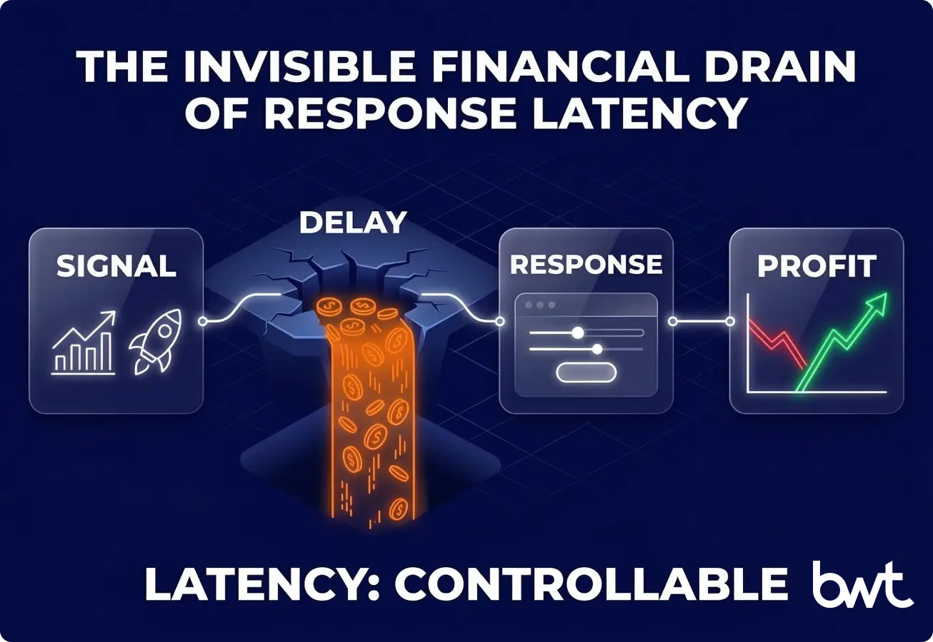 An insightful visual from GroupBWT illustrating the financial drain caused by decision latency in ecommerce data aggregation.