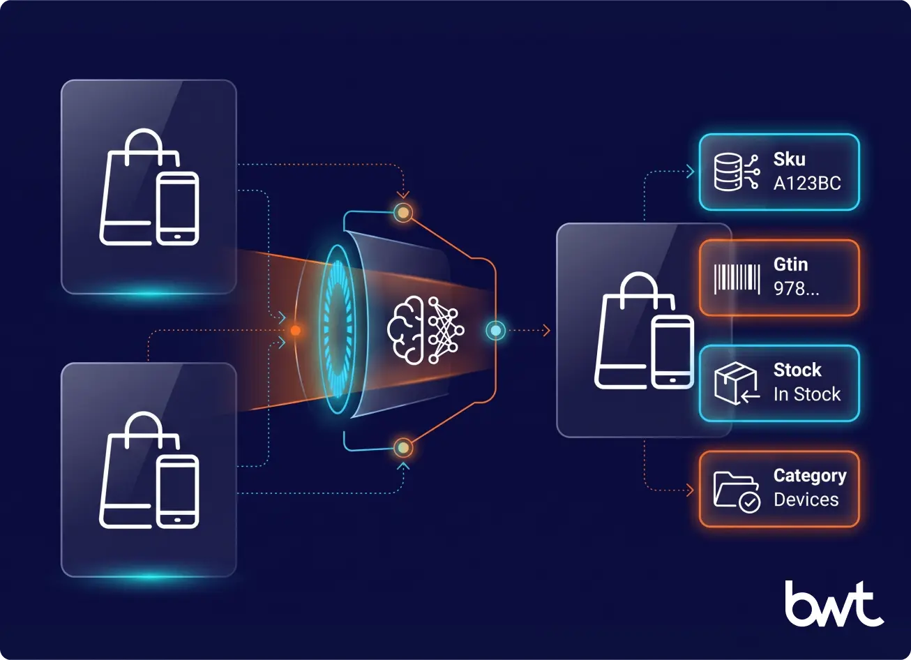 AI-based product mapping system using DeepMatcher models to compare images and descriptions for e-commerce data aggregation
