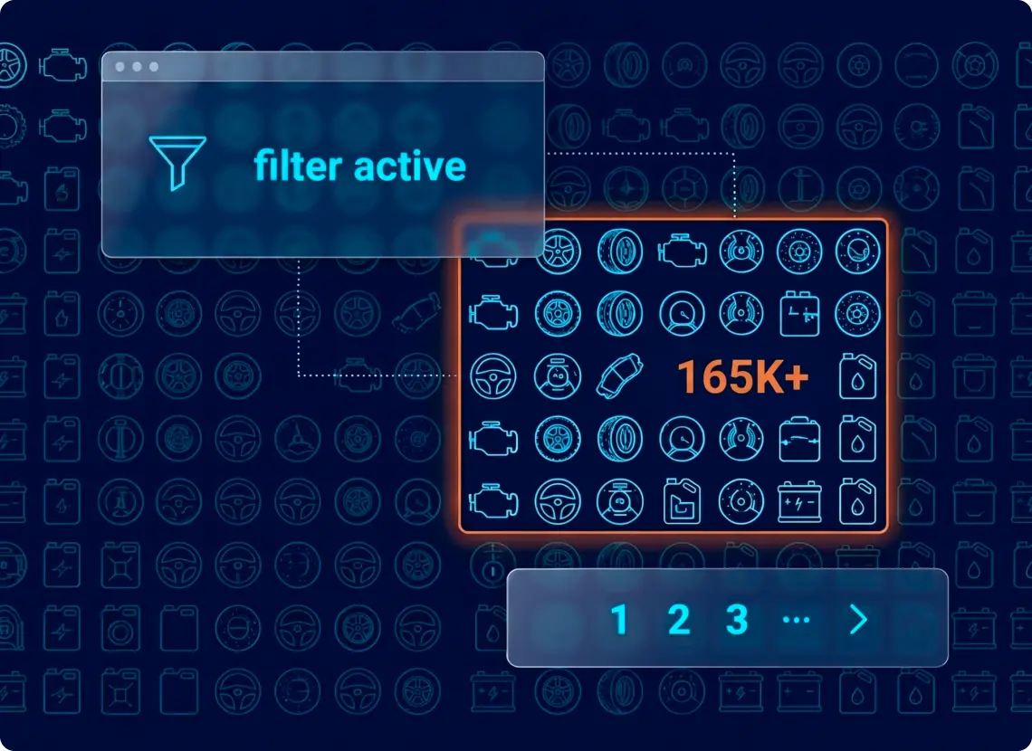 Hard query cap blocking full coverage of 165,000-part distributor catalog