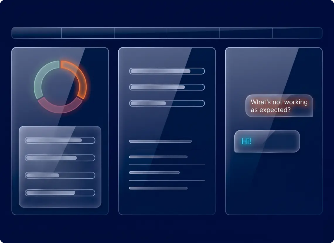 Executive overview, committee view, and conversational query screens