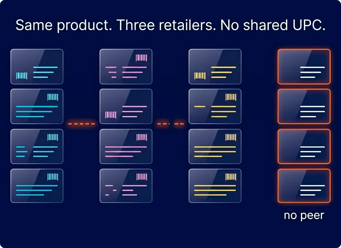 Fragmented product identifiers across competing retail catalogs