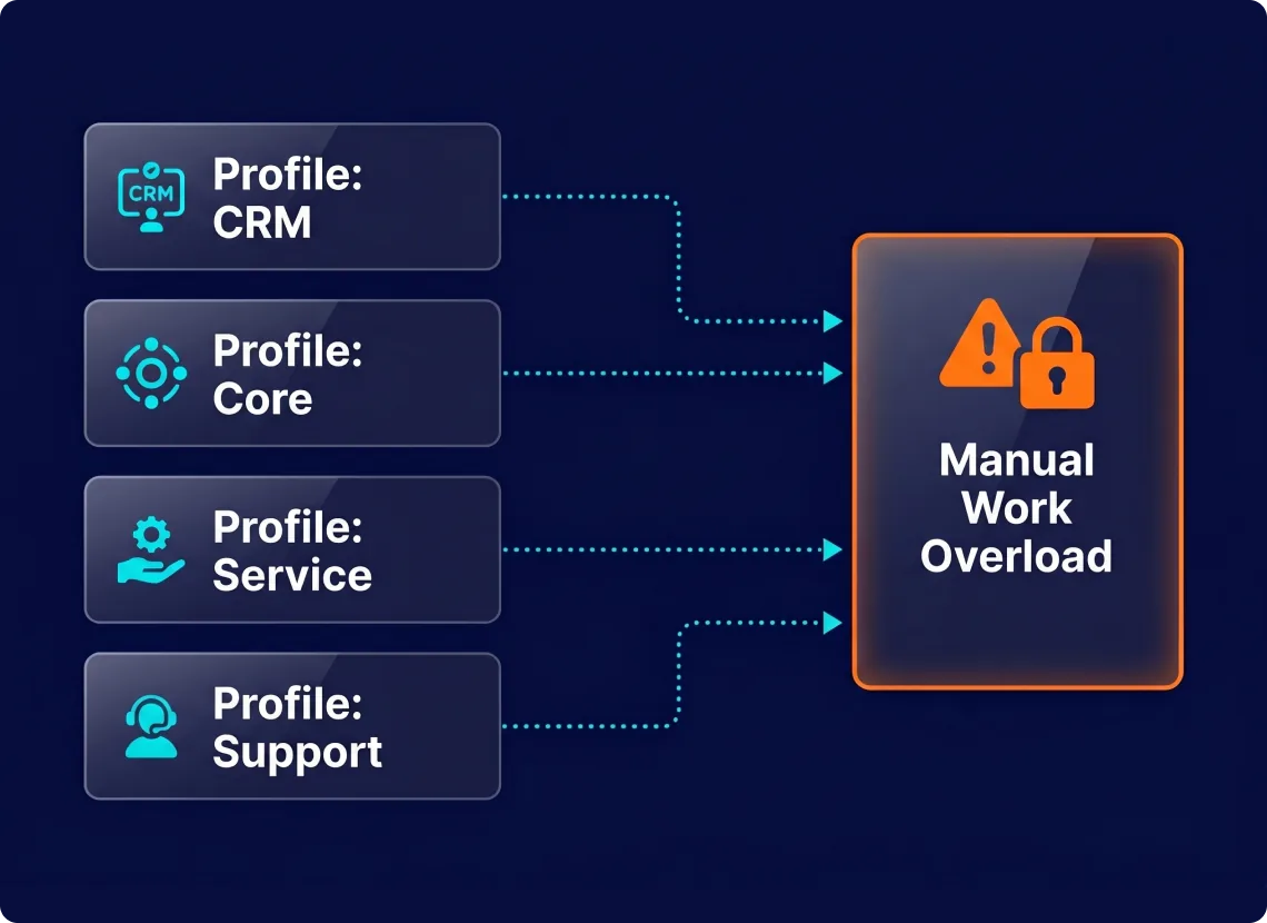 one customer, four disconnected records across banking systems