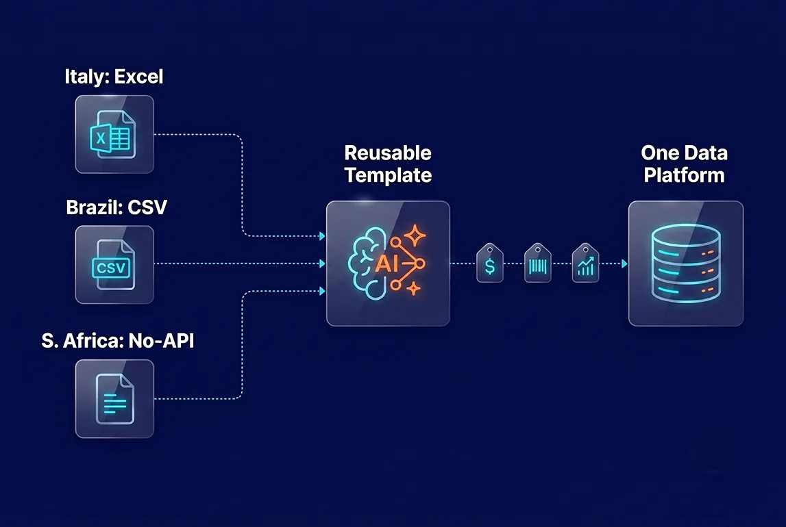 reusable pipeline template normalizing every retailer's file